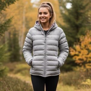 Mountain Warehouse Featherweight  Puffer Jacket Gray/Purple‎ Hooded US 4 XS